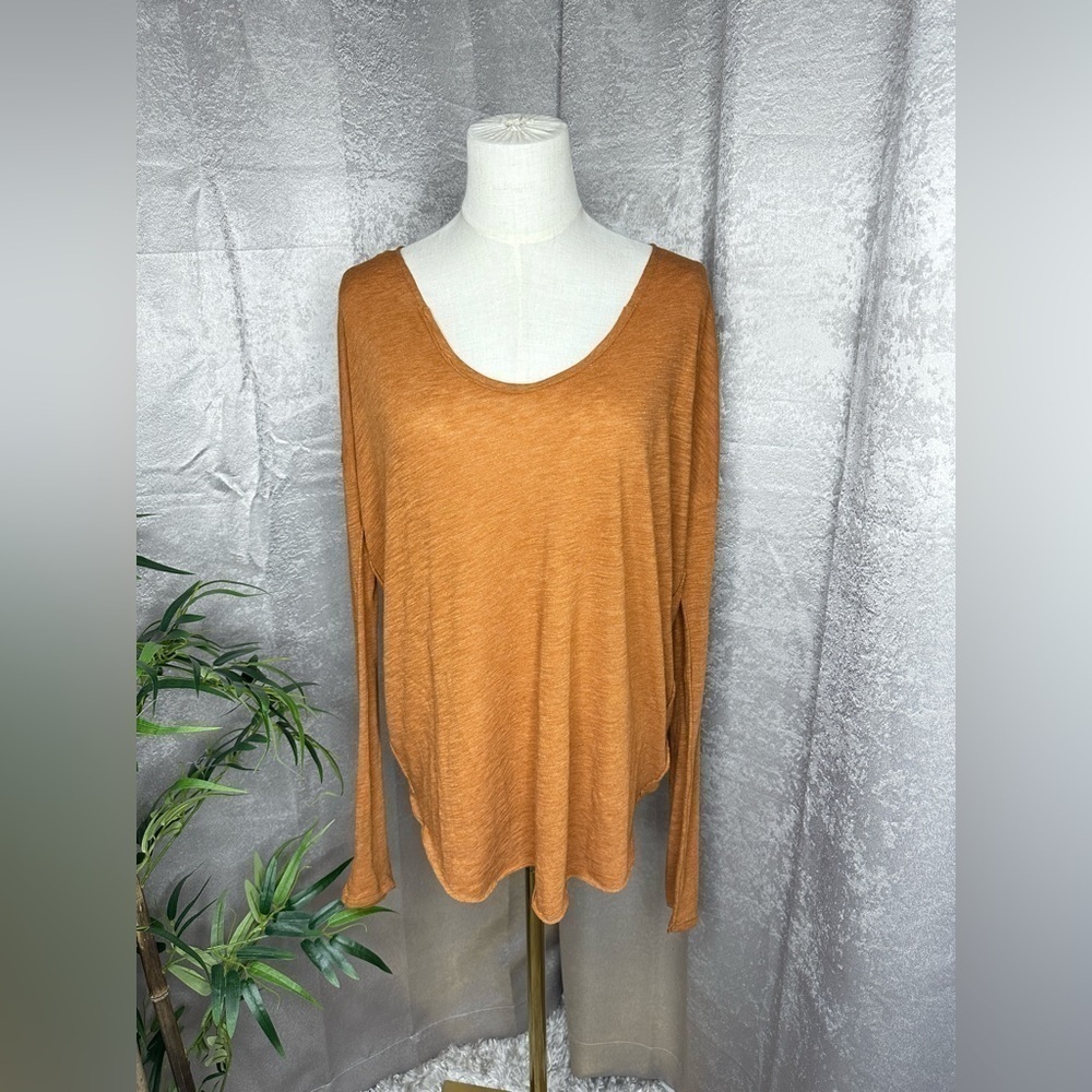 Free People Women’s V-Neck Tunic Long Sleeve Tee in Cooper Sz S